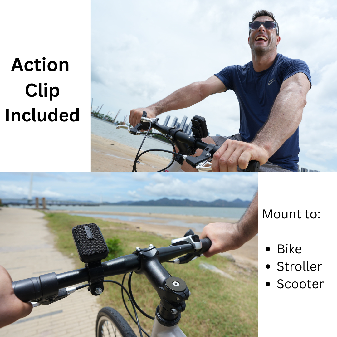 Wearable Bluetooth Speaker - Waterproof with Built in Mic for Hands Free Calls and Action Clip for Bike Mounting